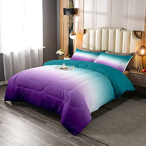 Erosebridal Ombre Comforter Set Green Purple Teal Bedding Set Twin Size Colorful Gradient Down Comforter Modern Abstract Quilt Duvet Insert Soft Warm Lightweight 1Comforter with 1 Pillow Case